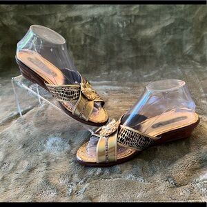 NWOT Evergreen T.C. Sz 9 Women’s Gold Wedge Sandal